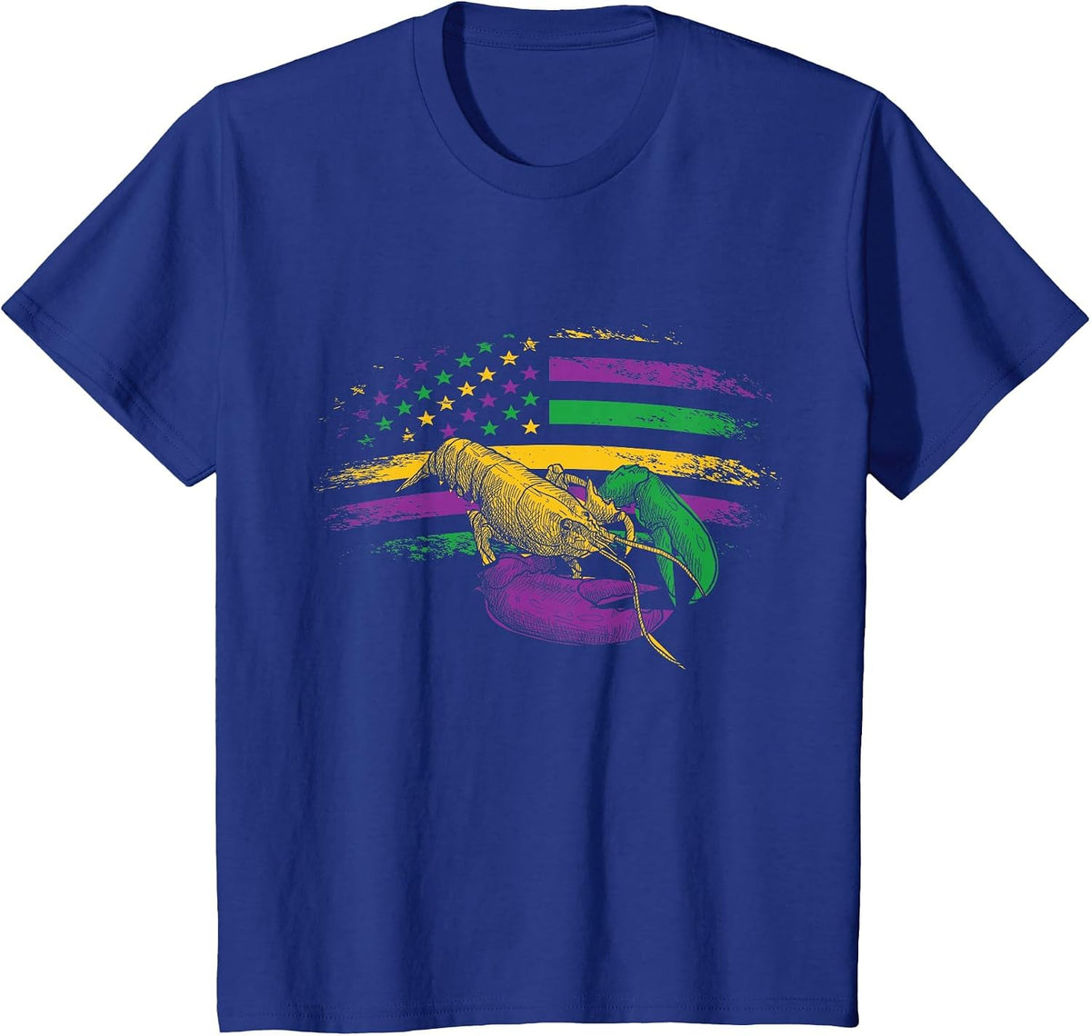 Celebration Carnival Parade US Flag Crawfish Mardi Gras T-Shirt - Royal Blue