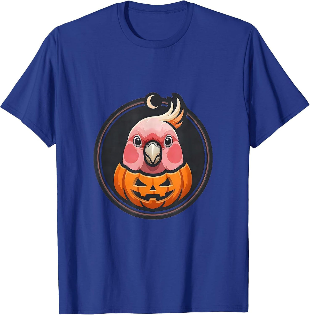 Men's Circular Galah Cockatoo Mascot Logo Pet Bird Lover Halloween T-Shirt - Royal Blue