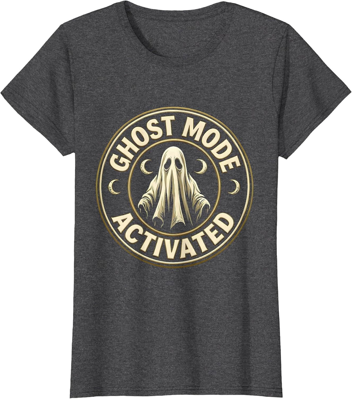 Ghost Mode Activated Spooky Season Design T-Shirt, Women, Dark Heather Grey, Large - As Pictured