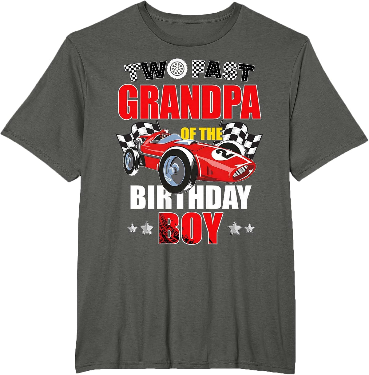 Grandpa of The Two Fast 2nd Birthday Boy Racing Car Family T-Shirt, Men's Big and Tall, Asphalt Grey, 5X Tall - As Pictured
