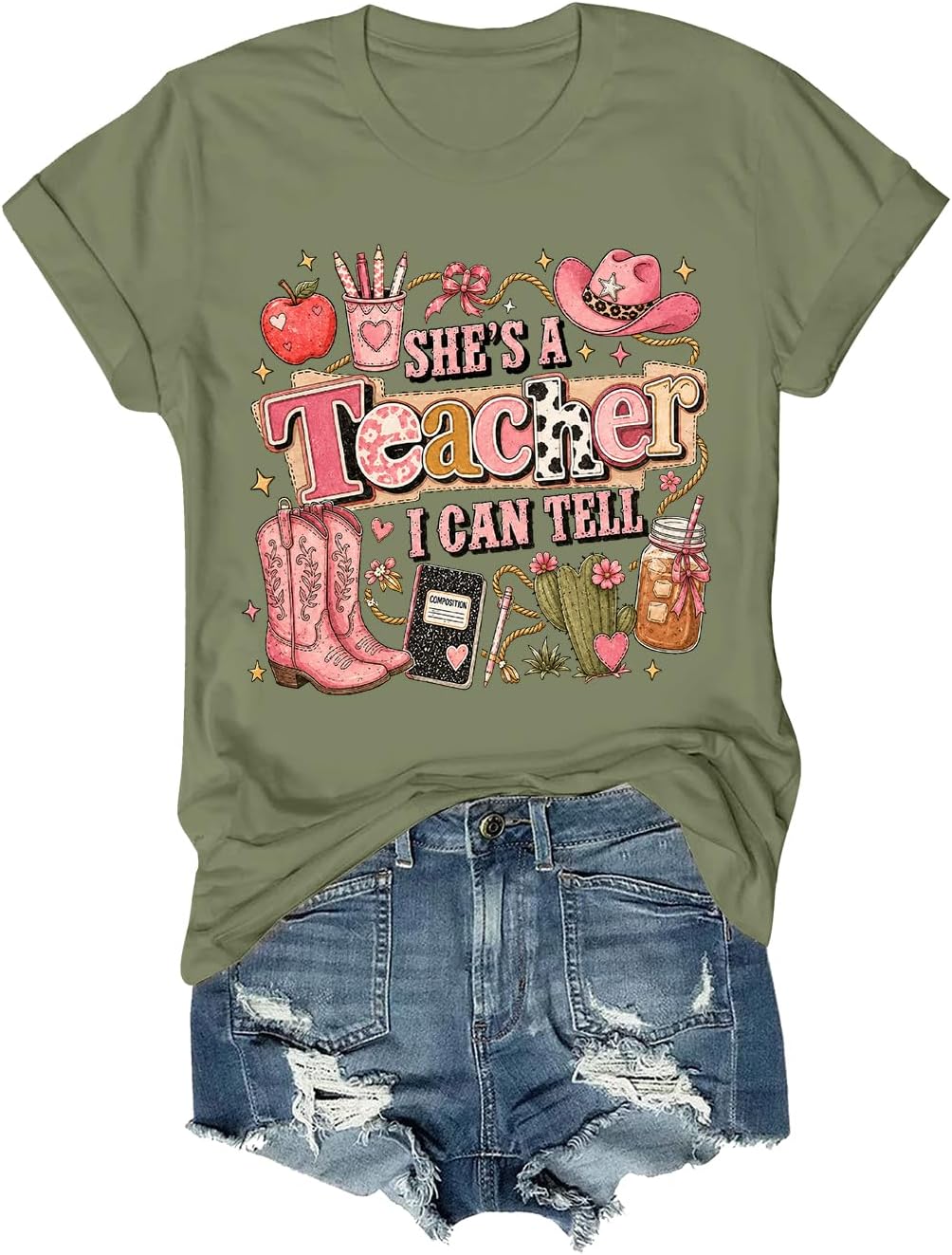 She's A Teacher I Can Tell Shirt Men Women Graphic Short Sleeve T-Shirt Tee - Crewneck Green