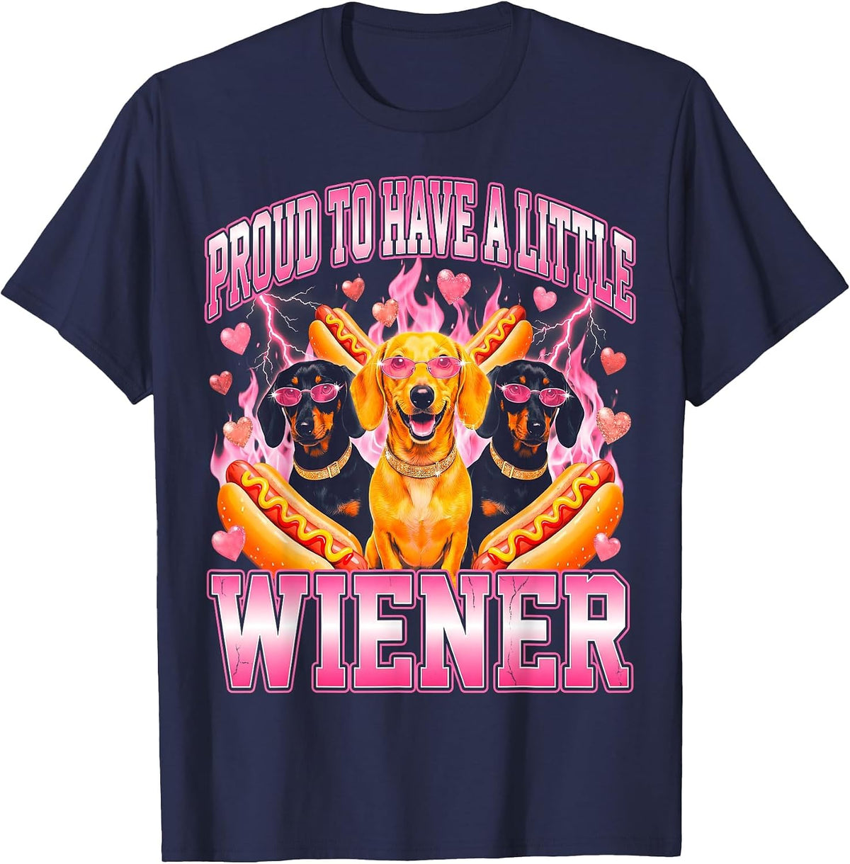 Dachshund Proud to Have A Little Wiener Dog Owner Funny T-Shirt - Navy Blue