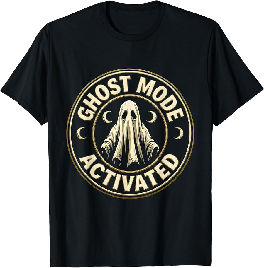 Ghost Mode Activated Spooky Season Design T-Shirt, Men, Black, Small - As Pictured