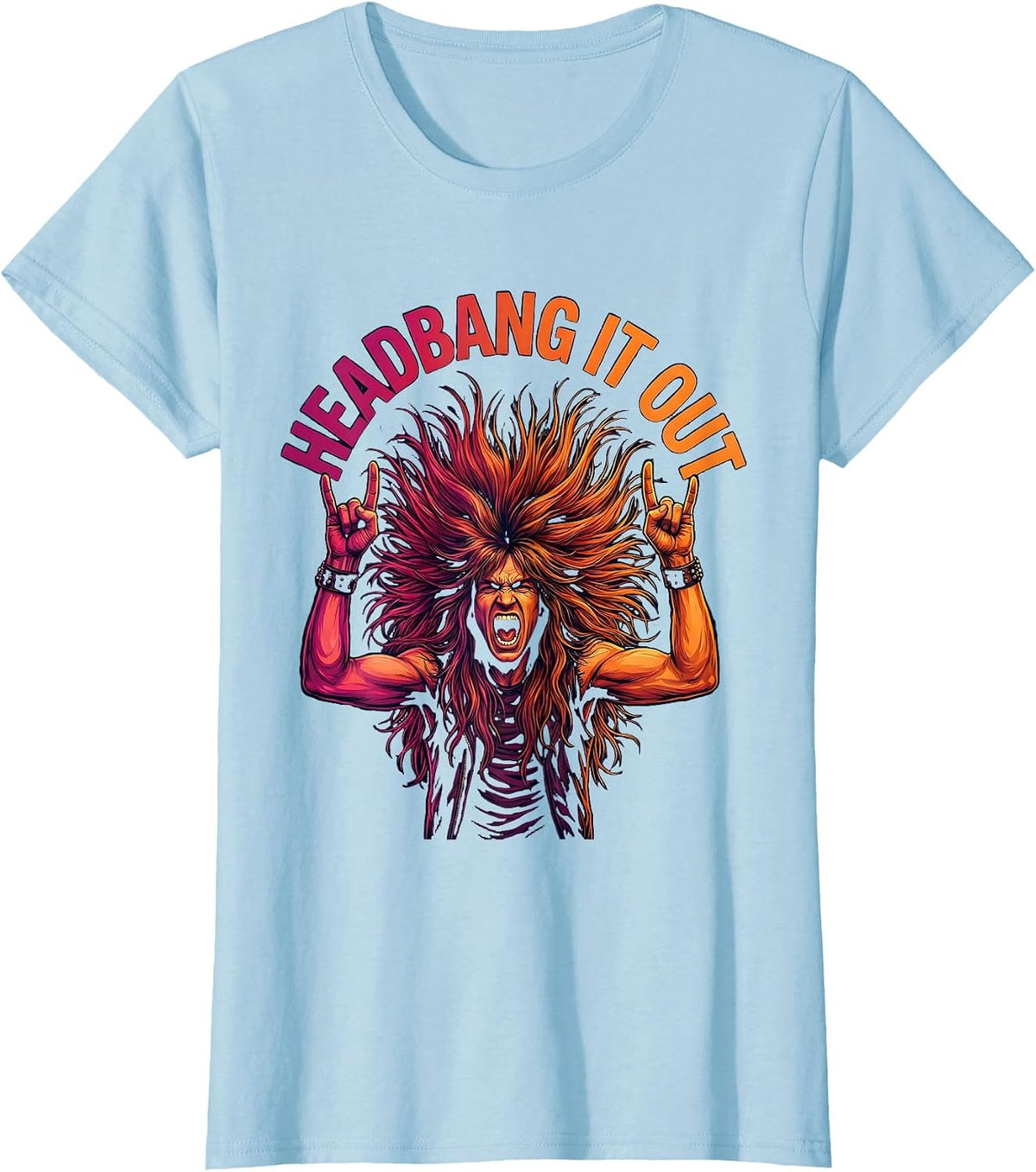 Headbang It Out Rock and Roll Graphic Design T-Shirt - Baby Blue