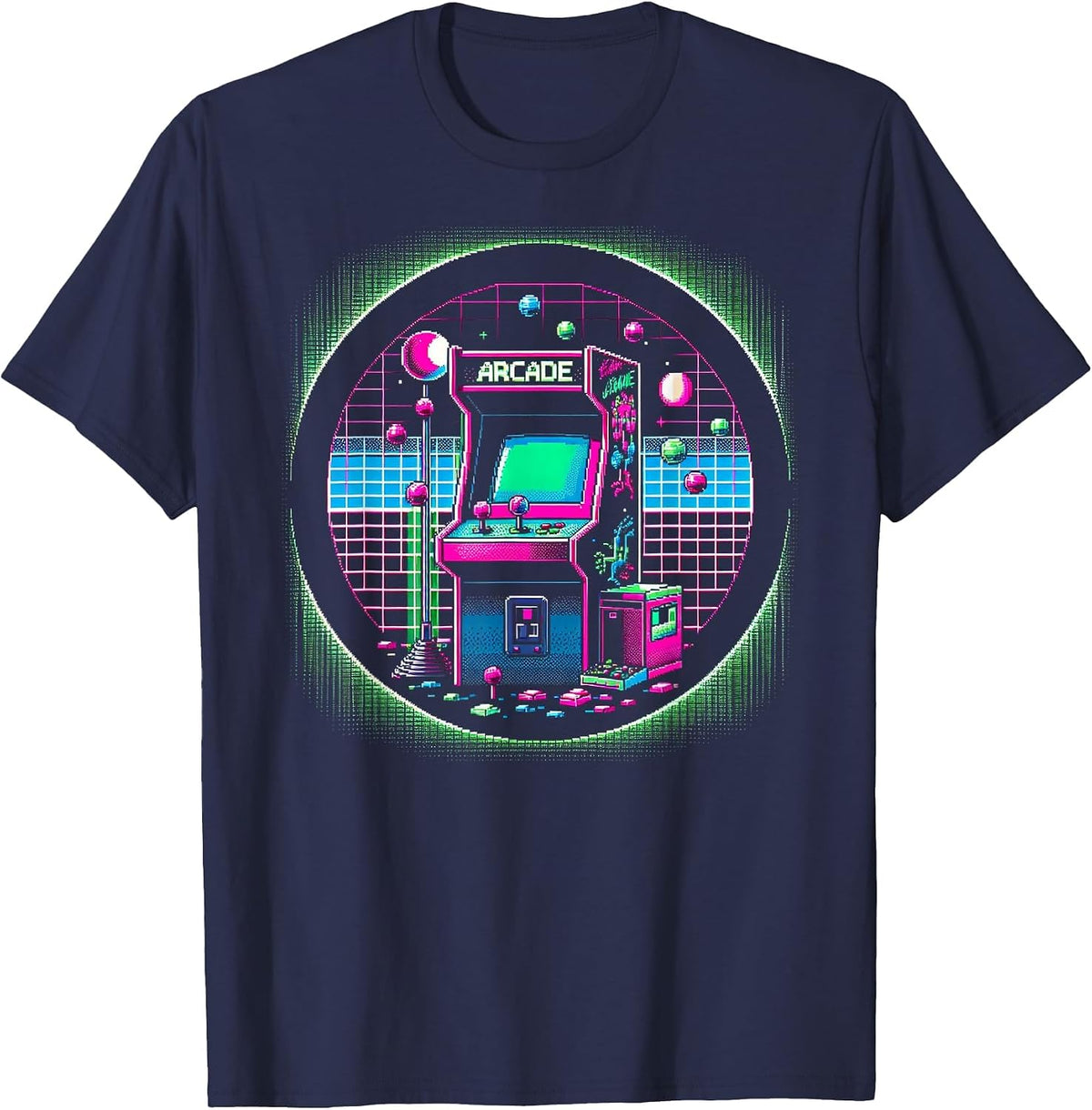 Classic 1980s Arcade Design T-Shirt - Navy Blue