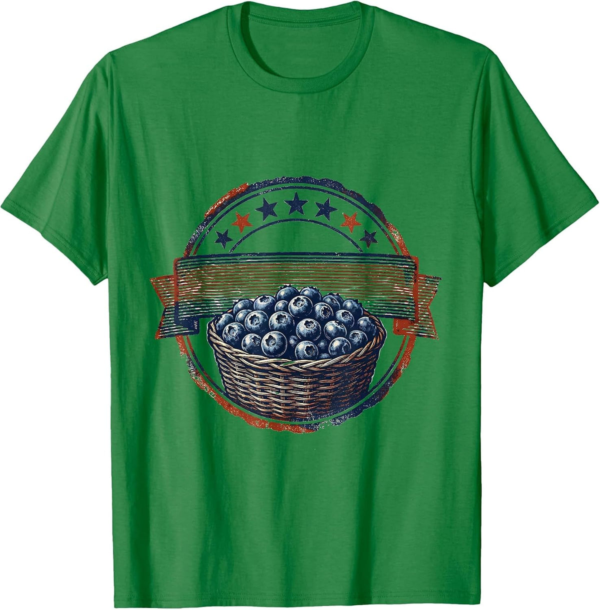 Men's Red White and Blueberries Stars and Stripes Tee T-Shirt - Kelly Green