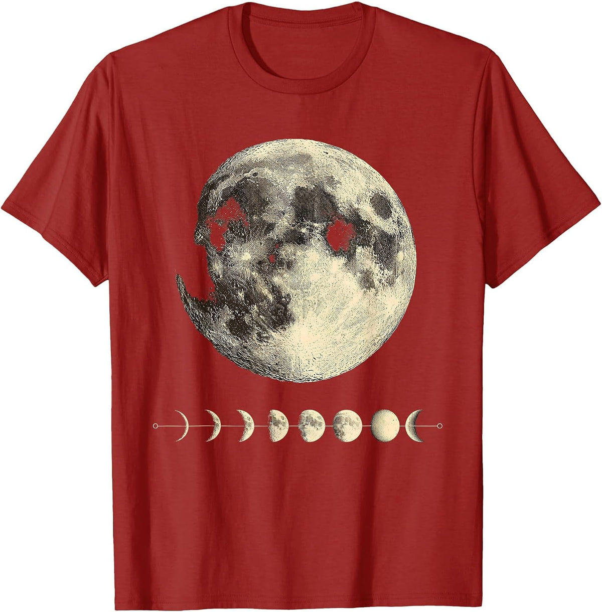 Lunar Phase Cycle Vintage Astronomy Science Teacher T-Shirt, Men, Cranberry Red, Large - As Pictured
