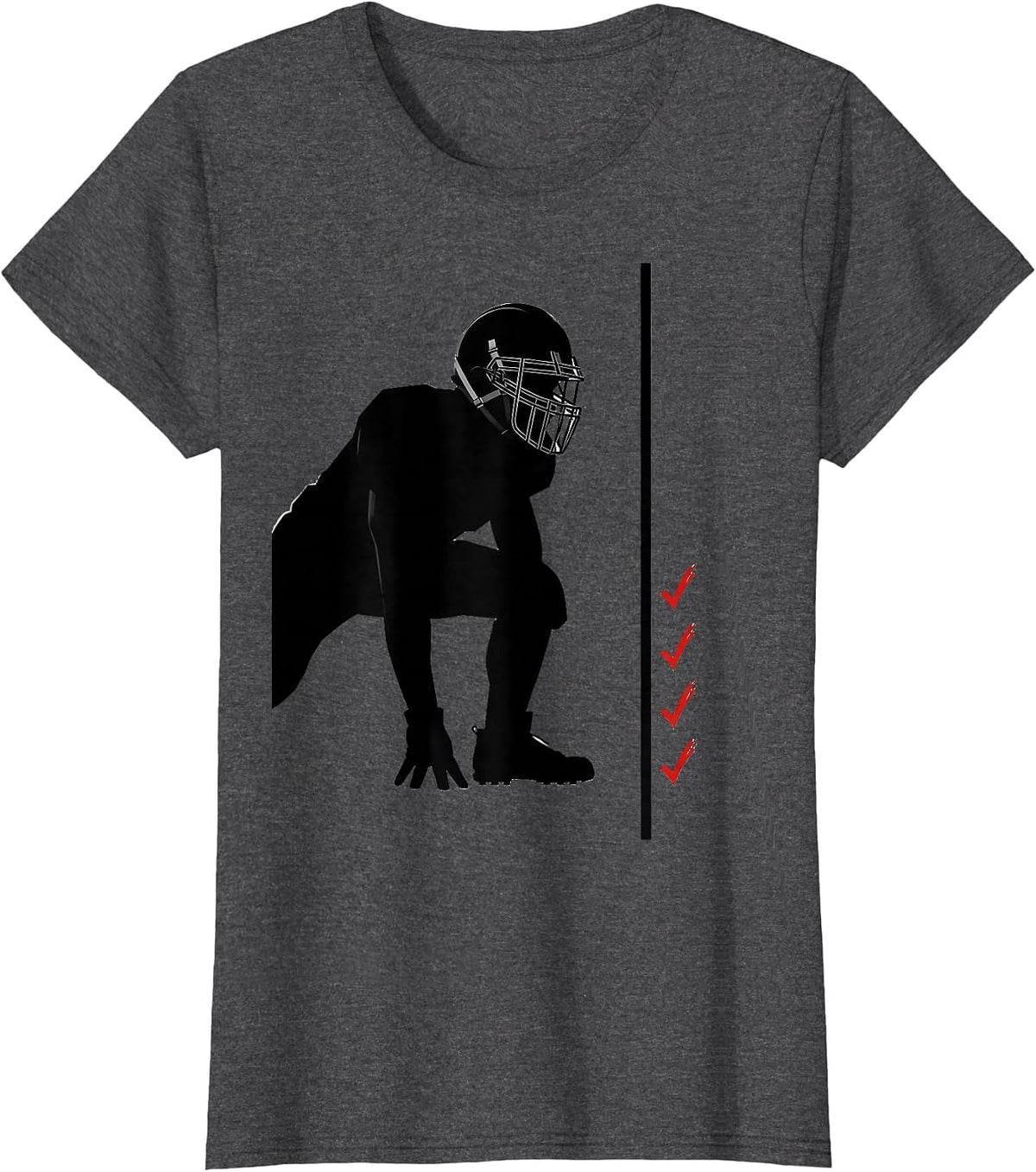 Women's Lineman Silhouette Minimal Football Player Humor T-Shirt - Dark Heather Grey