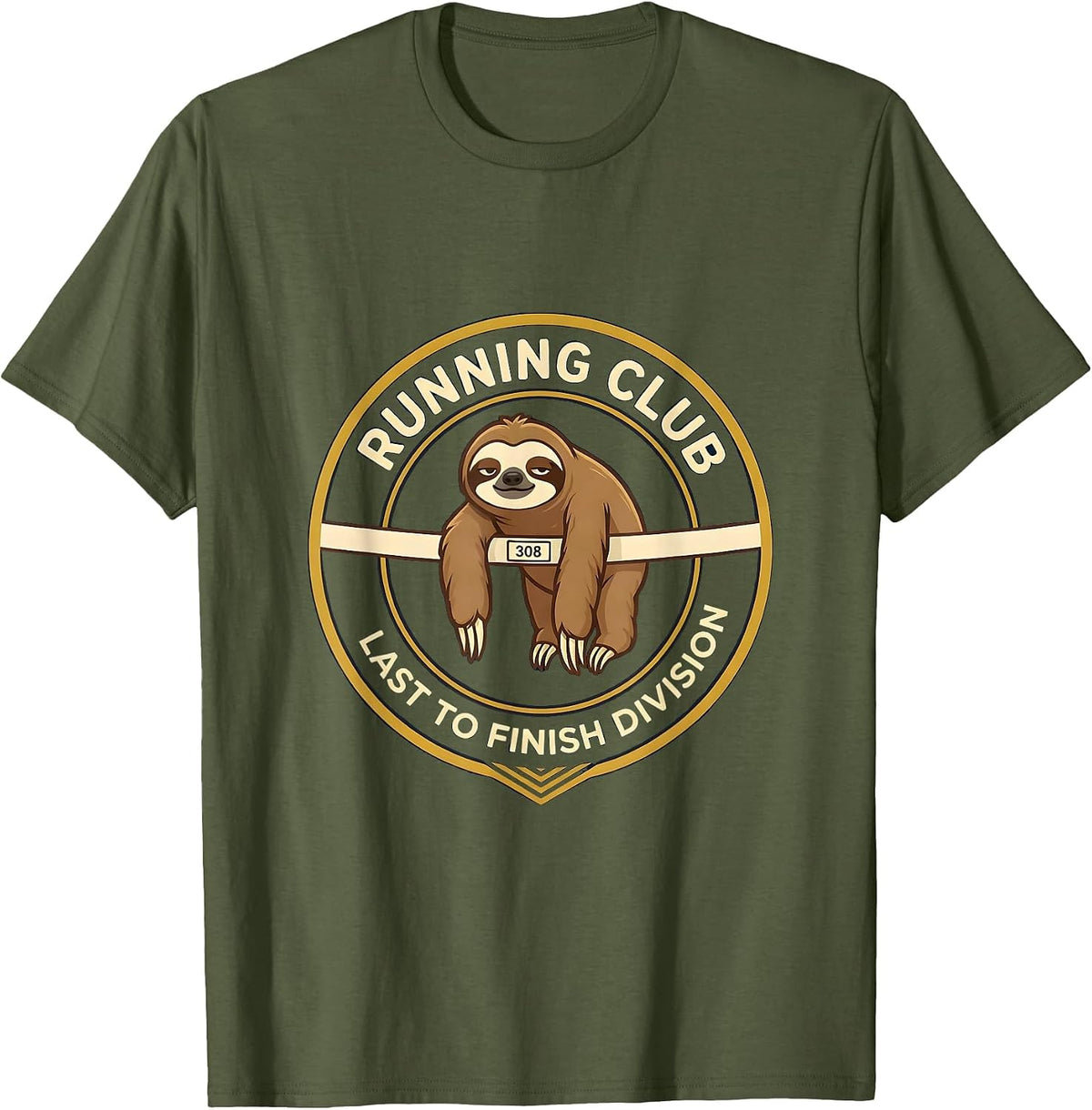 Men's Running Club Last To Finish Division Funny Sloth Lover Humor T-Shirt - Olive Green