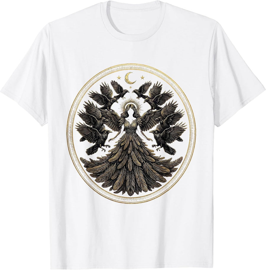Men's Flock of Crows Female Silhouette Art Design T-Shirt - White