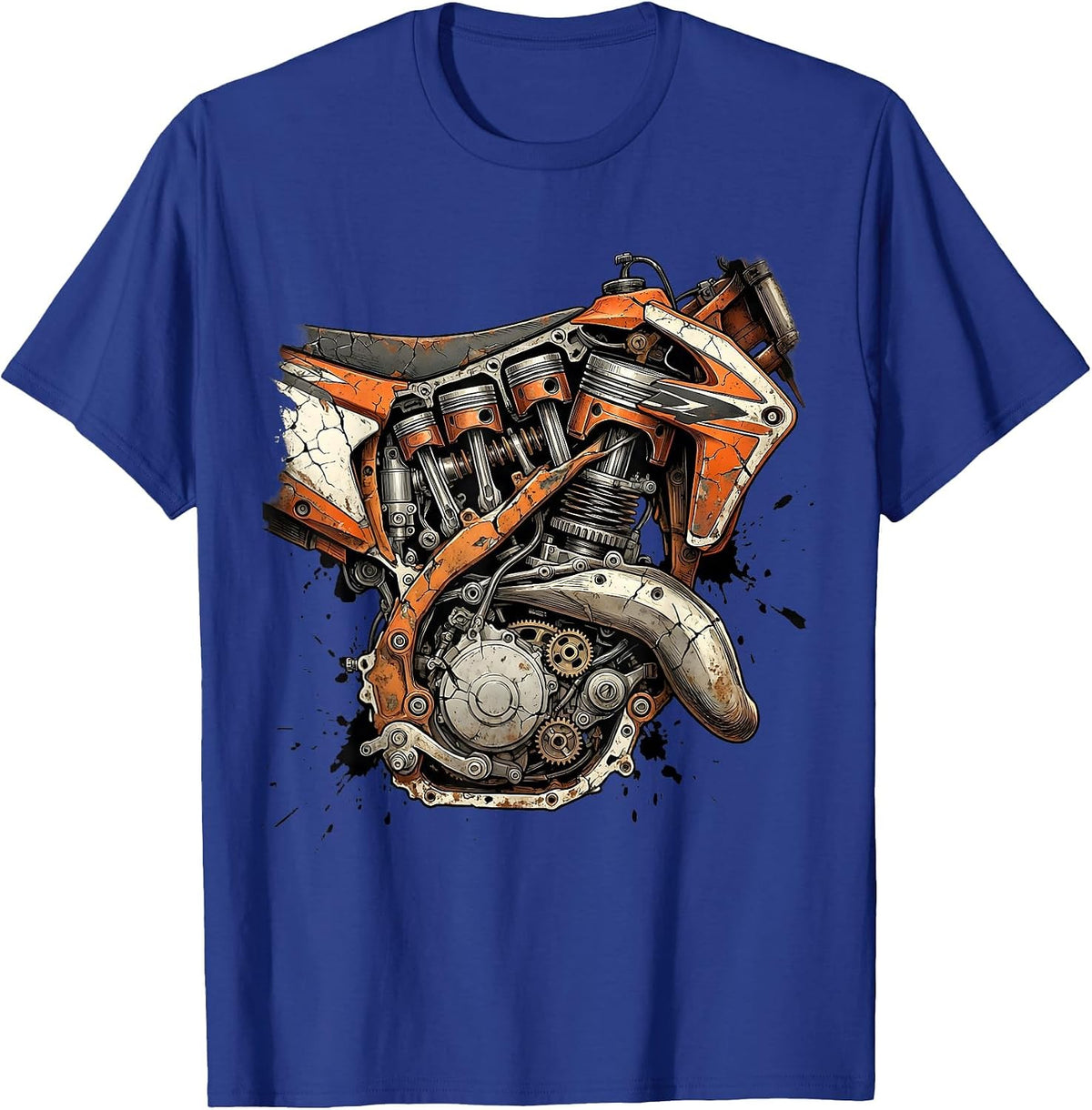 Dirt Bike Engine Cutaway Cross-Section Graphic T-Shirt - Royal Blue