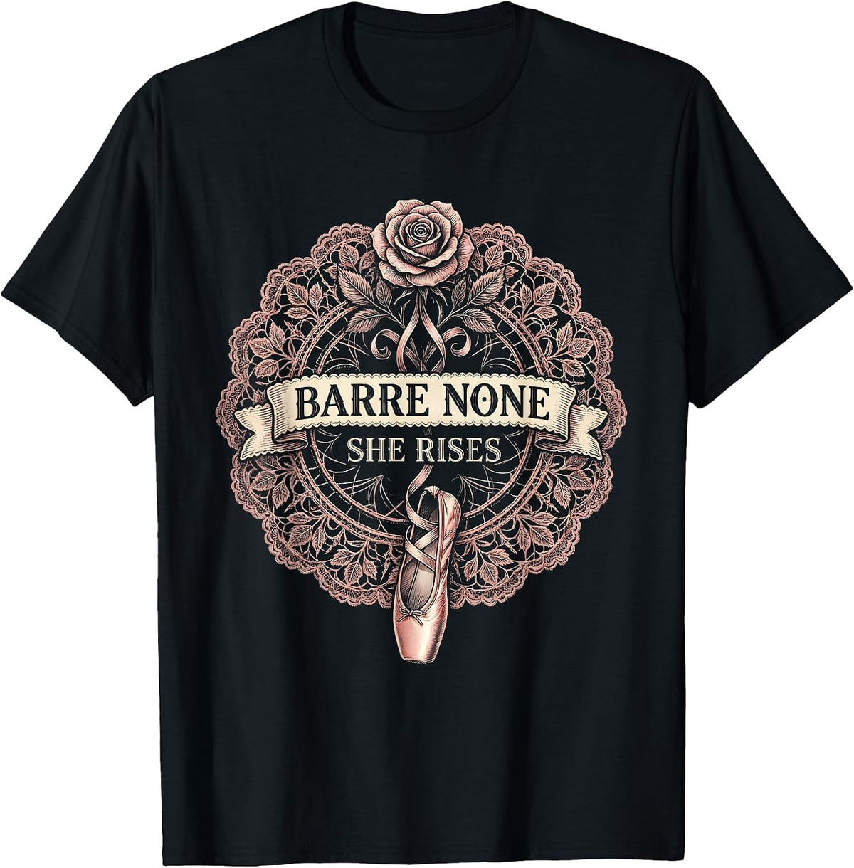 Men's Barre None She Rises Balletcore Dance Design T-Shirt - Black