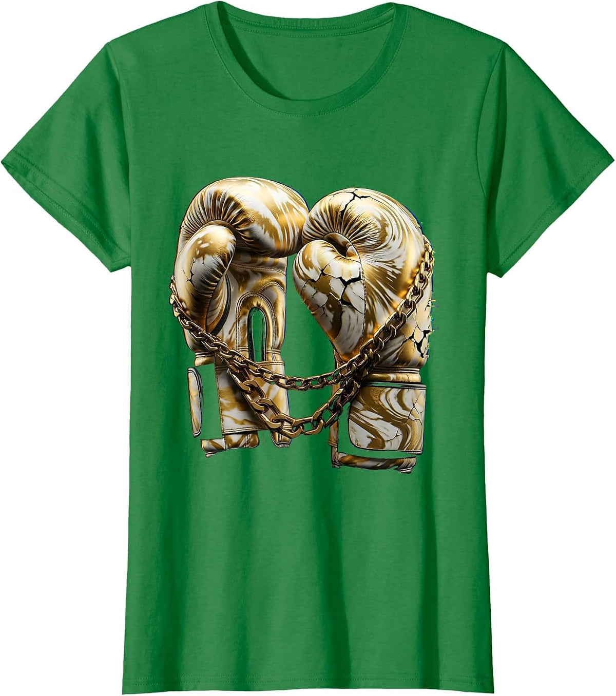 Women's Gold Chain Boxing Gloves Hip Hop Graphic T-Shirt - Kelly Green
