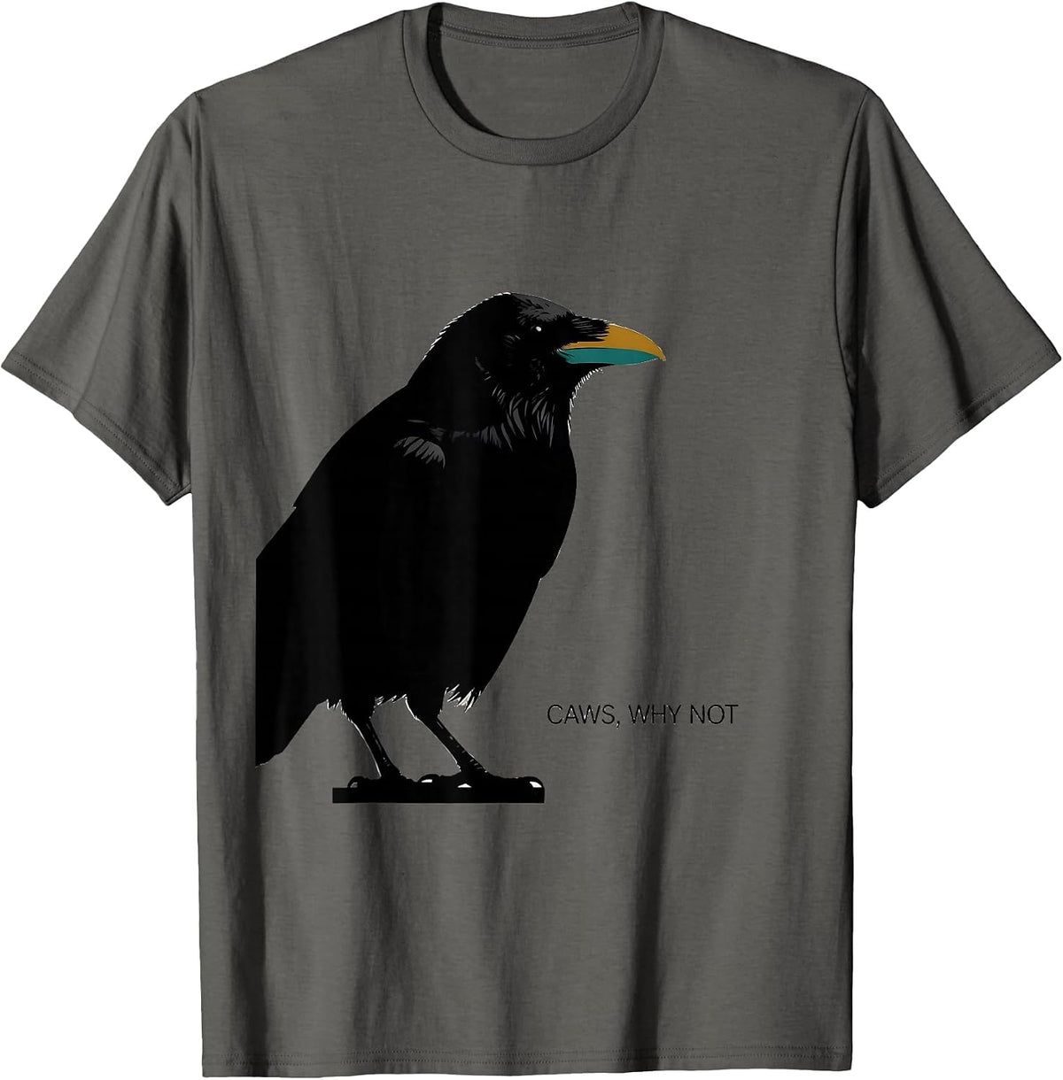 Men's Caws Why Not Midcentury Modern Crow Lover Humor T-Shirt - Asphalt Grey