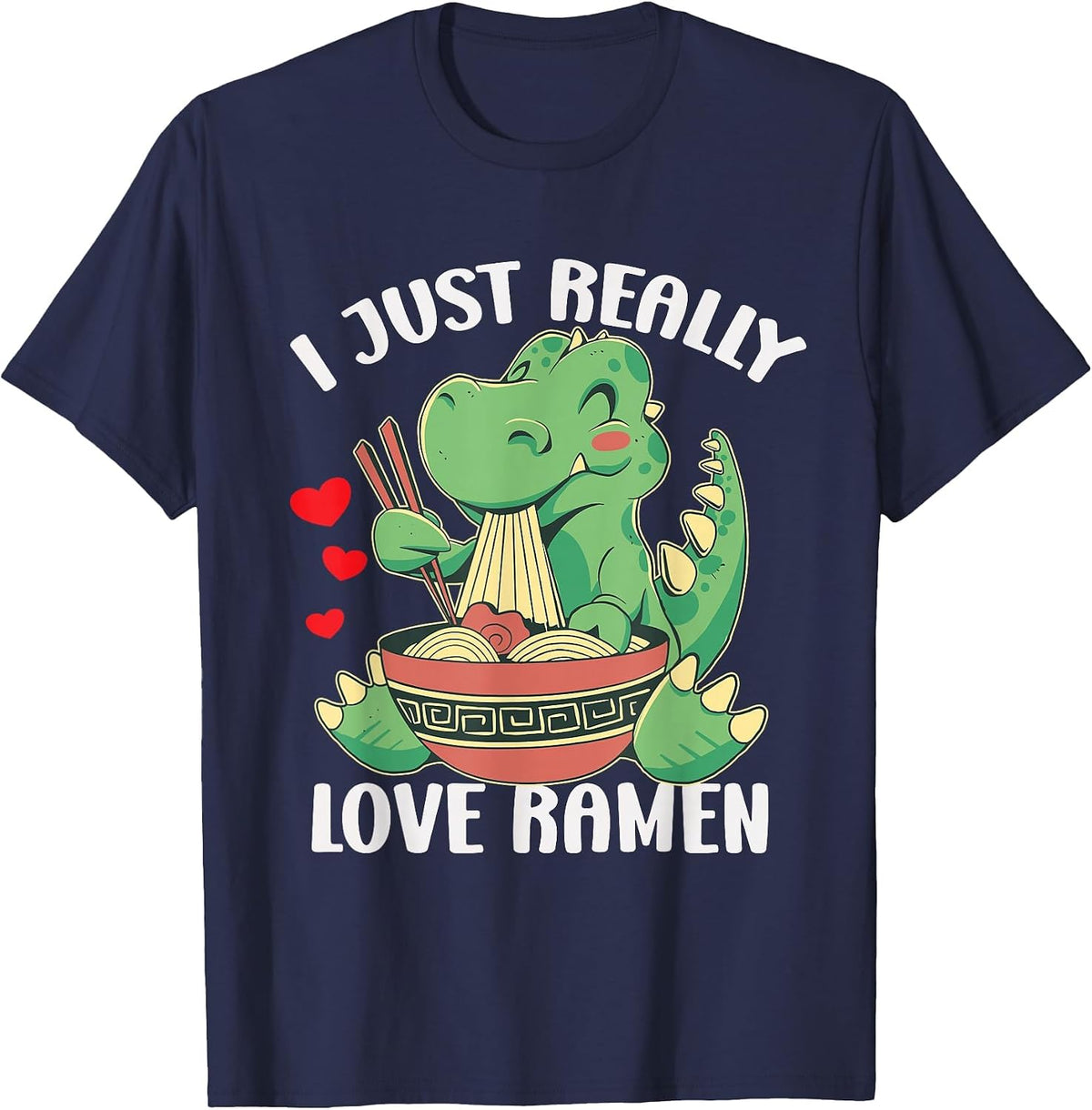 Funny T Rex Ramen Kawaii Anime Japanese Noodle Soup Kids T-Shirt - Navy Blue