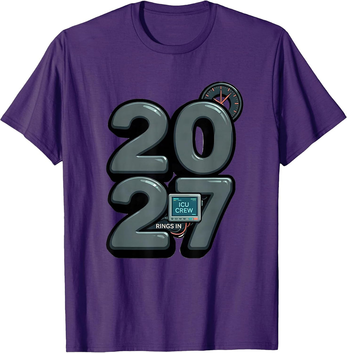 Men's ICU Crew Rings In 2027 Funny Nurse Crew New Years Eve Party T-Shirt - Purple
