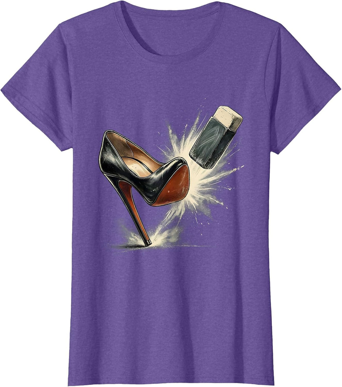 Women's Friyay Teacher High Heel Kicks Chalkboard Eraser T-Shirt - Purple Heather