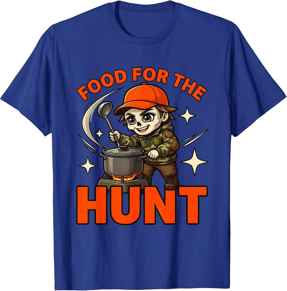 FOOD FOR THE HUNT Funny Hunter Deer Camp Cartoon T-Shirt - Royal Blue
