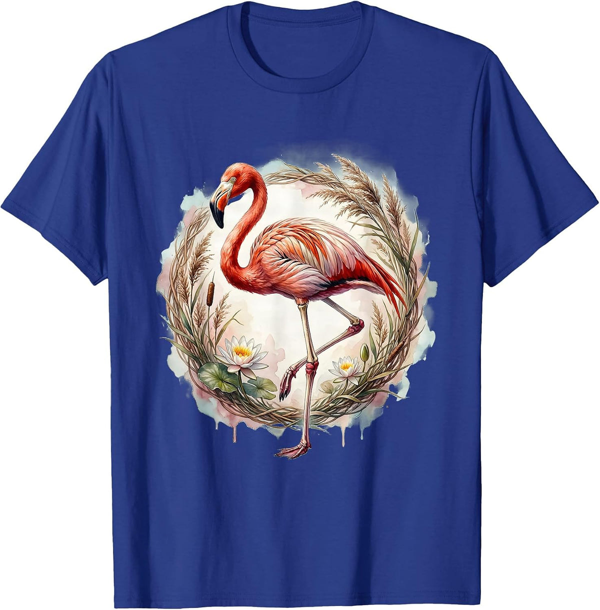 Flamingo Skeleton Elegant Pose Graphic T-Shirt - Royal Blue