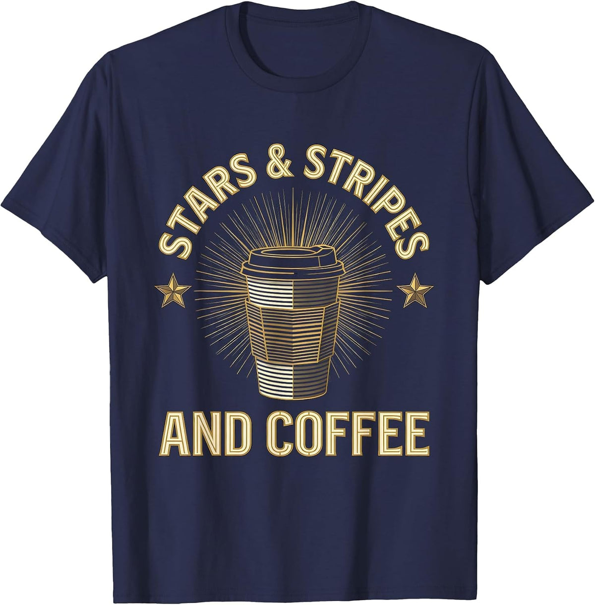 Stars Stripes and Coffee American Pride Design T-Shirt - Navy Blue