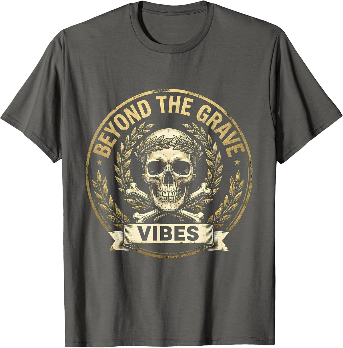 Beyond the Grave Vibes Skull Graphic Design T-Shirt - Asphalt Grey