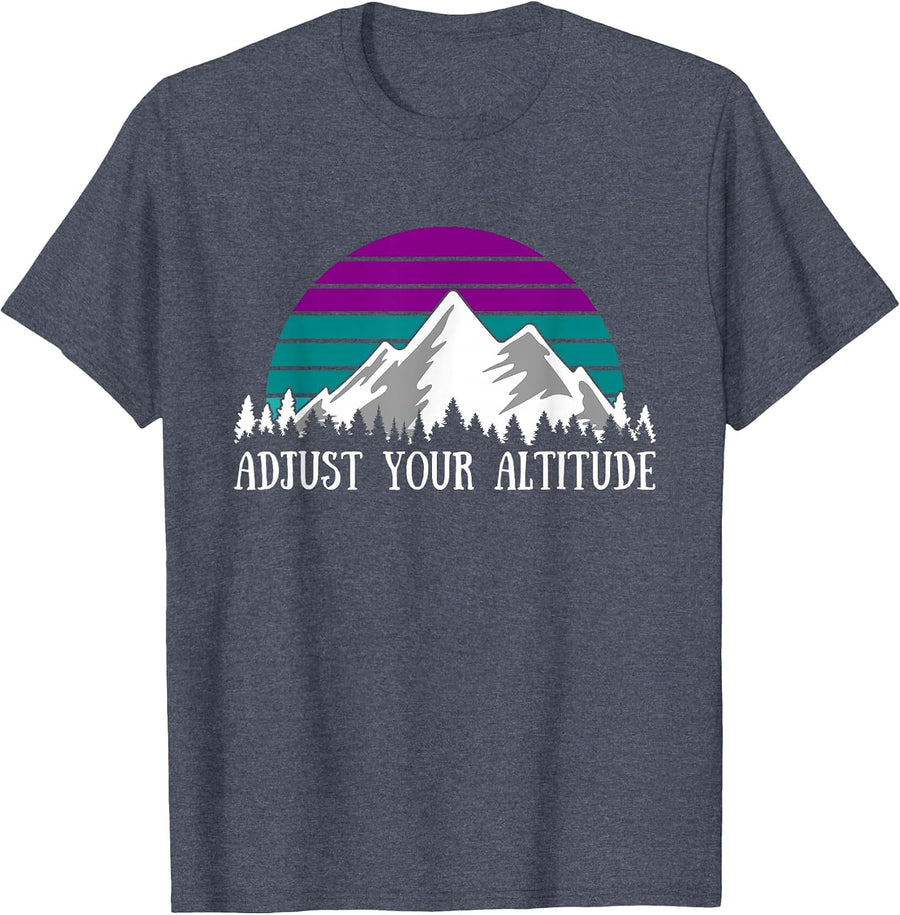 Adjust Your Altitude Funny Hiking Pun Rock Climbing Mountain T-Shirt - Heather Blue