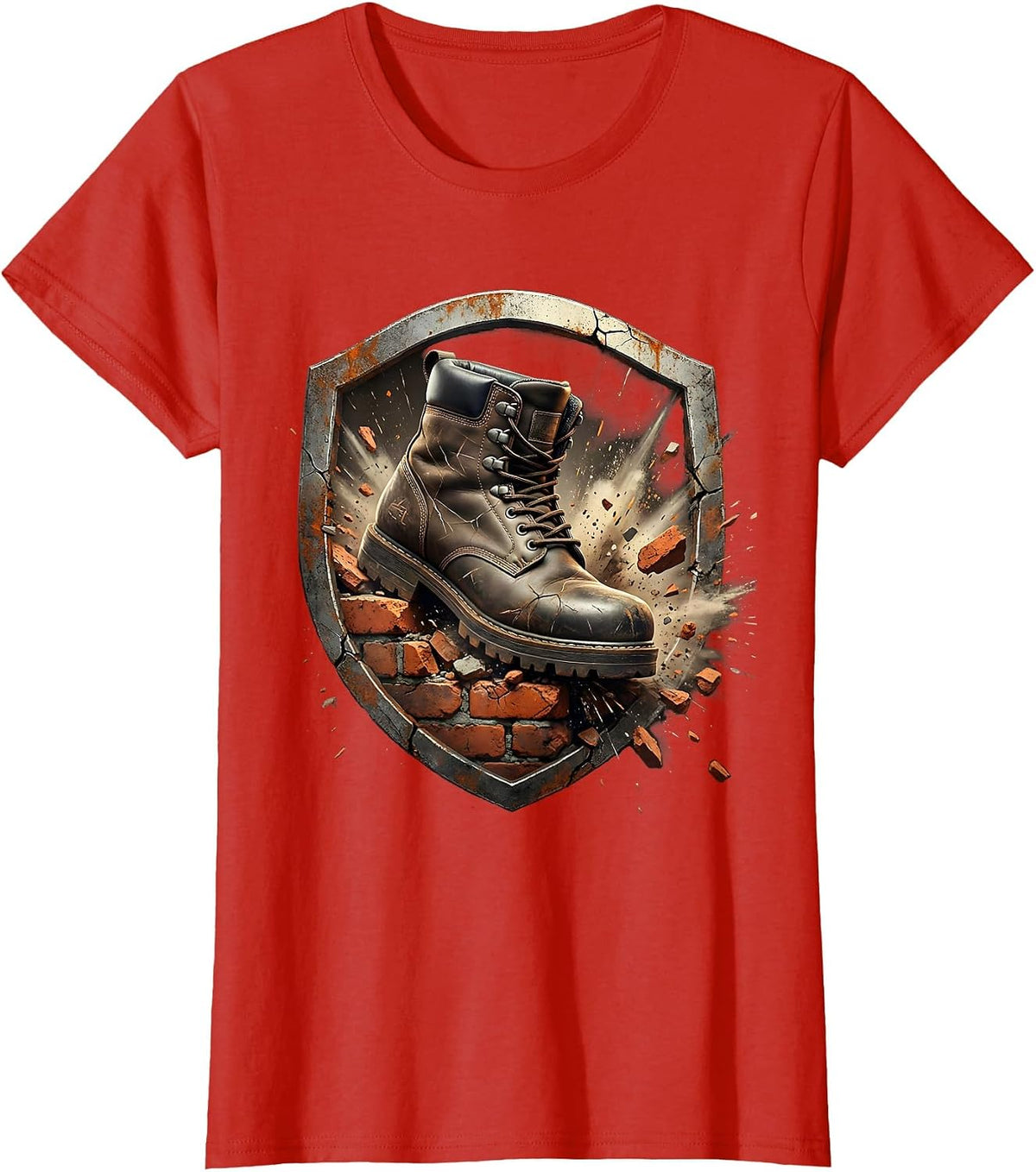 Steel-Toed Boot Crushing Brick Graphic Tee T-Shirt - Red