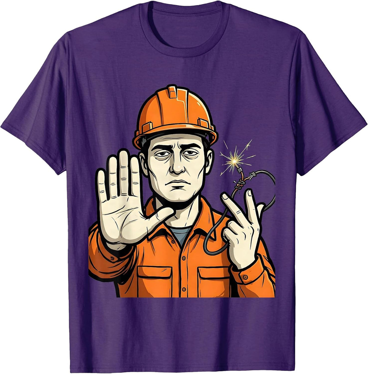 Electrician Stop Gesture Funny Trade Pride T-Shirt - Purple