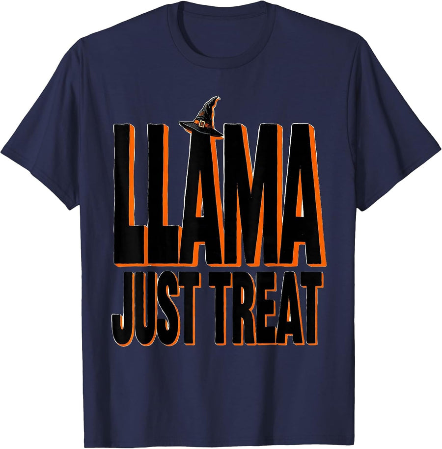 Llama Just Treat Funny Alpaca Halloween Party Novelty Humor T-Shirt - Navy Blue