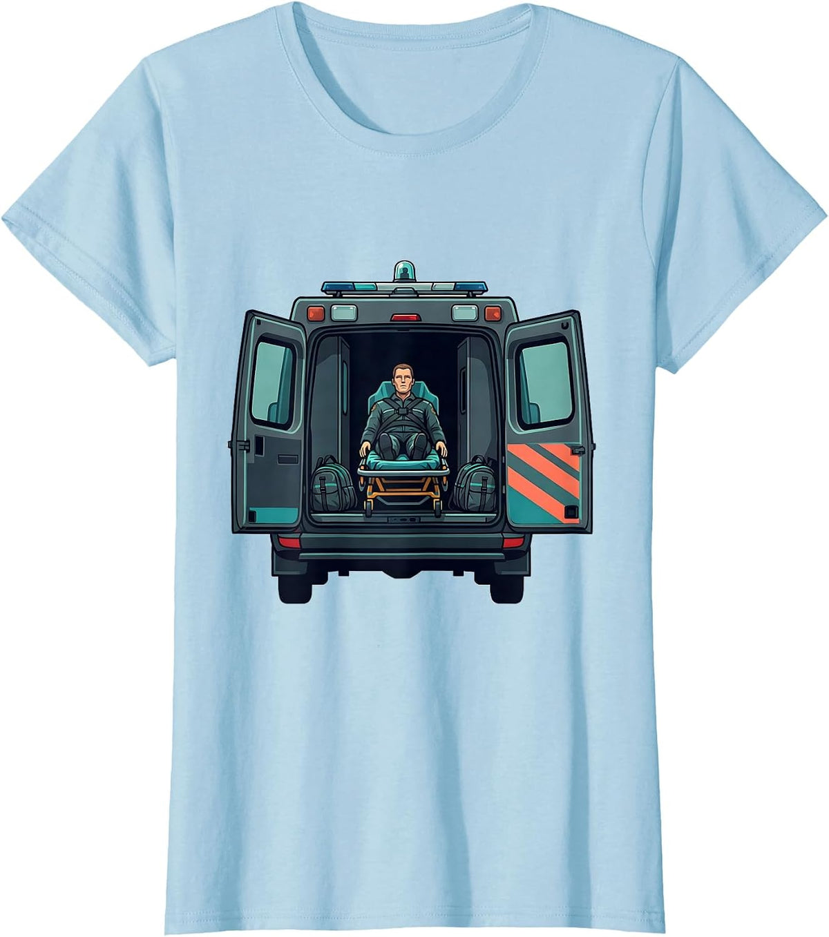 Ambulance Mannequin Stretcher Flat Vector EMT Paramedic T-Shirt - Baby Blue