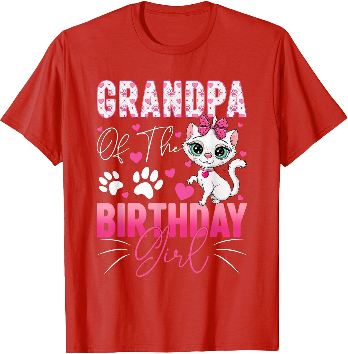 Grandpa of The Birthday Girl Cat Kitty Family Matching T-Shirt - Red