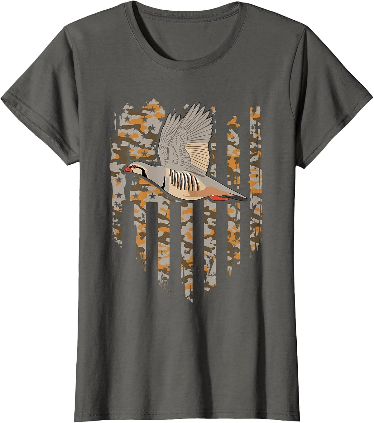 Chukar Bird Hunting American Flag Camo T-Shirt - Asphalt Grey