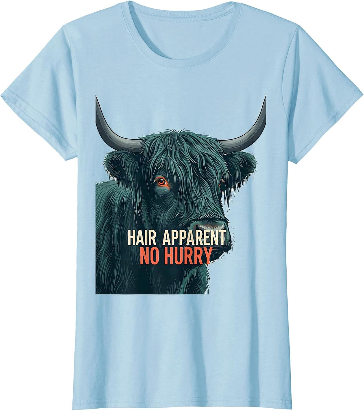 Women's Hair Apparent No Hurry Funny Highland Cow Farm Animal Lover T-Shirt - Baby Blue
