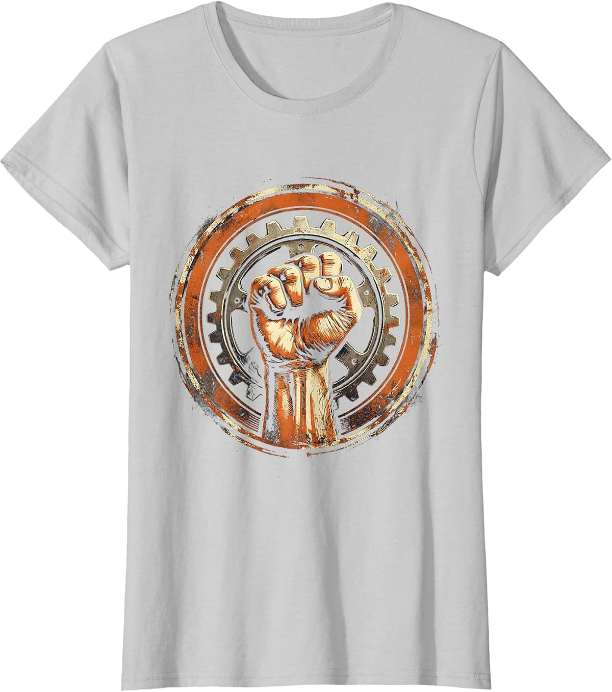 Raised Fist Gear Cog American Pride Graphic T-Shirt - Silver Grey