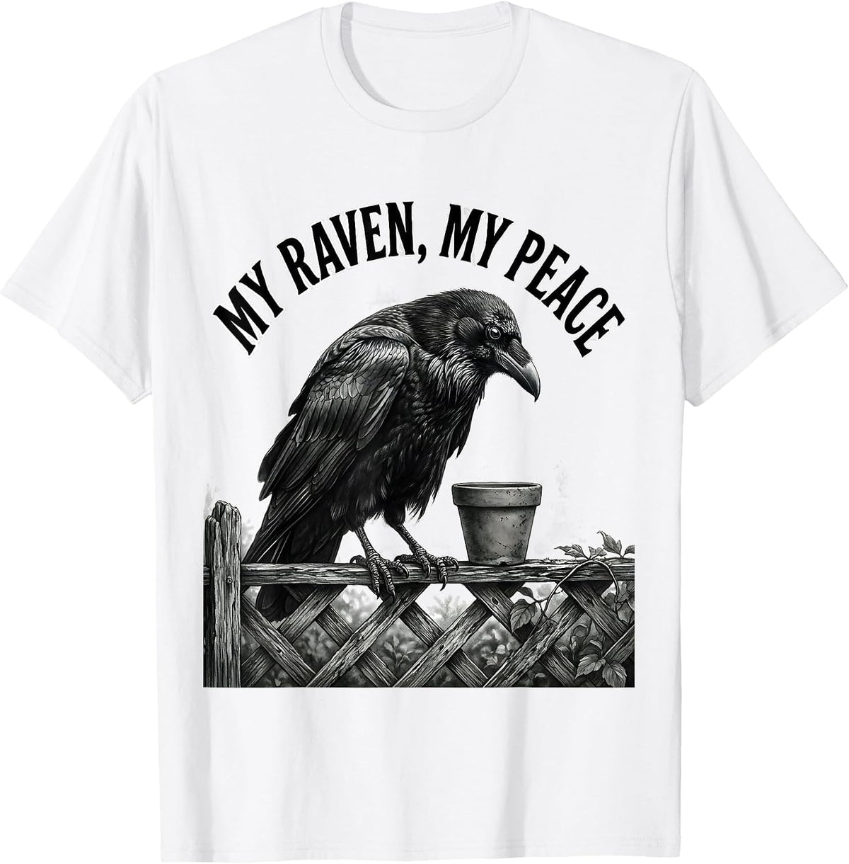 Men's My Raven My Peace Gothic Crow Humor Dark Humor Bird Lover T-Shirt - White