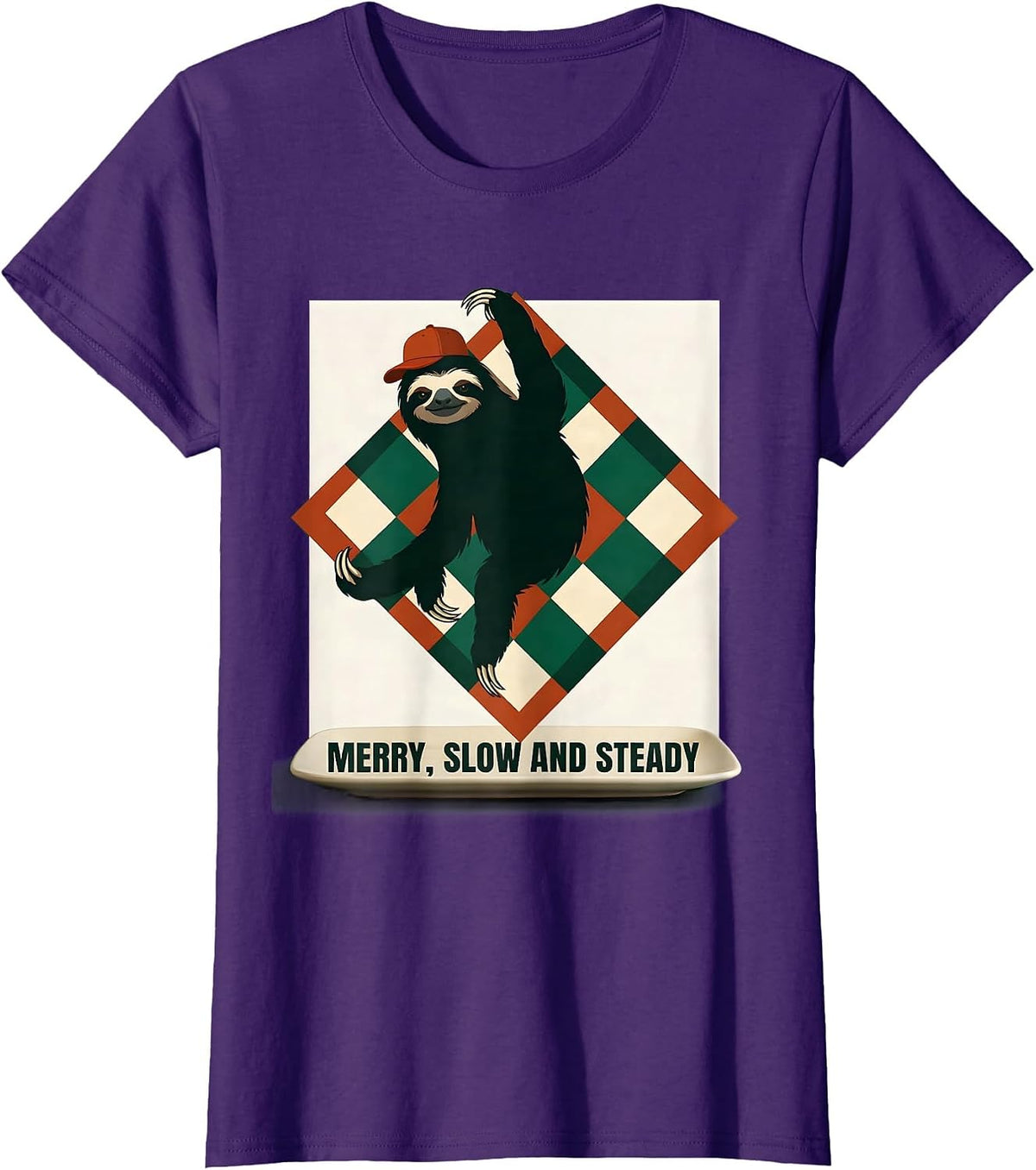 Women's Merry, Slow And Steady Funny Sloth Christmas Humor Sloth T-Shirt - Purple