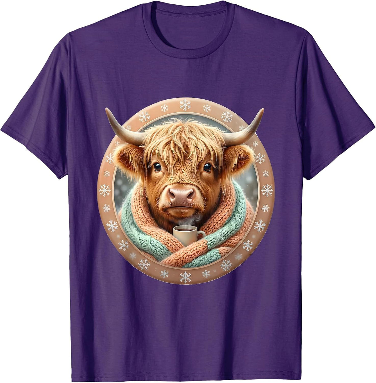 Men's Cute Kawaii Highland Cow Christmas Cozy Gift T-Shirt - Purple