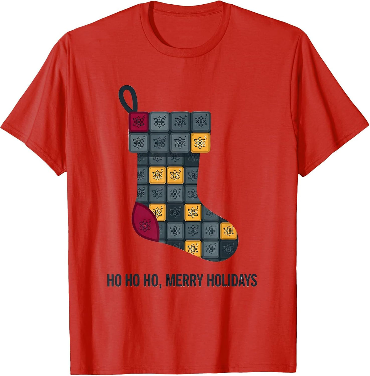 Men's Ho Ho Ho Merry Holidays Funny Periodic Table Chemistry Pun T-Shirt - Red