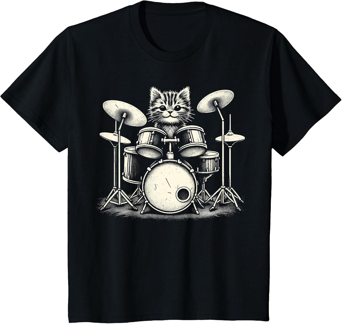 Cat Drummer Playing Drums T-Shirt - Black