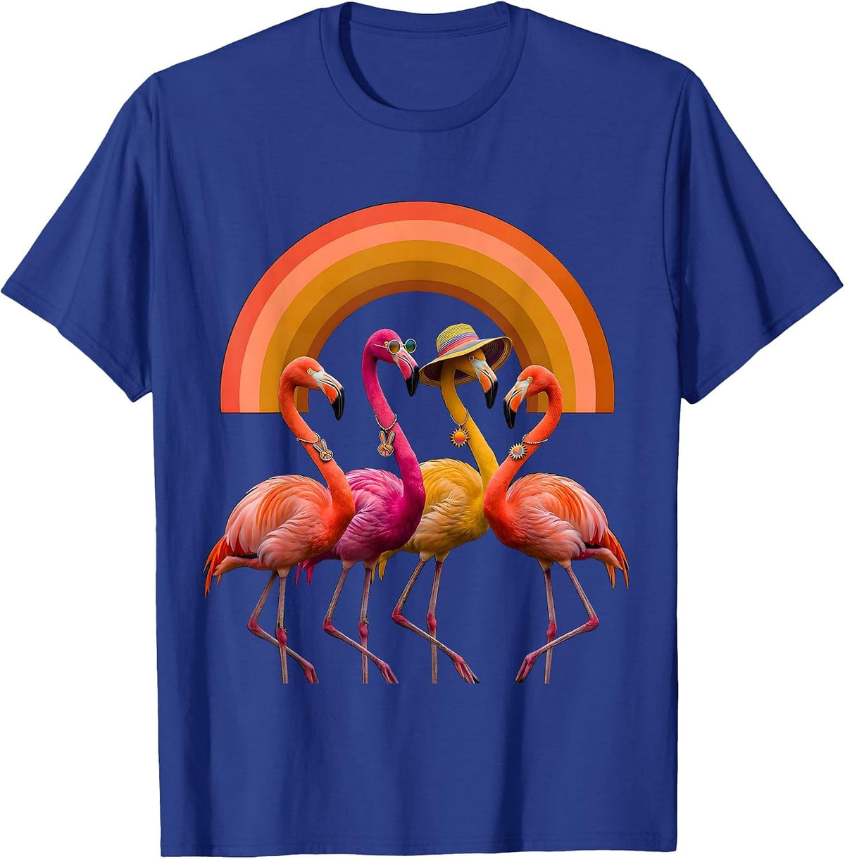 Men's Four Flamingos Retro 70s Bird Lover Group Matching T-Shirt - Royal Blue