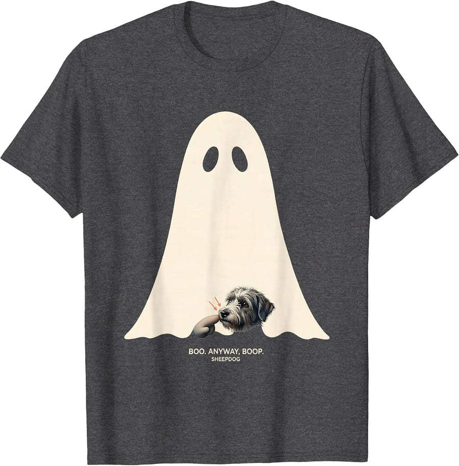 Men's Boo Anyway Boop Sheepdog Funny Halloween Dog Lover Dog Mom T-Shirt - Dark Heather Grey