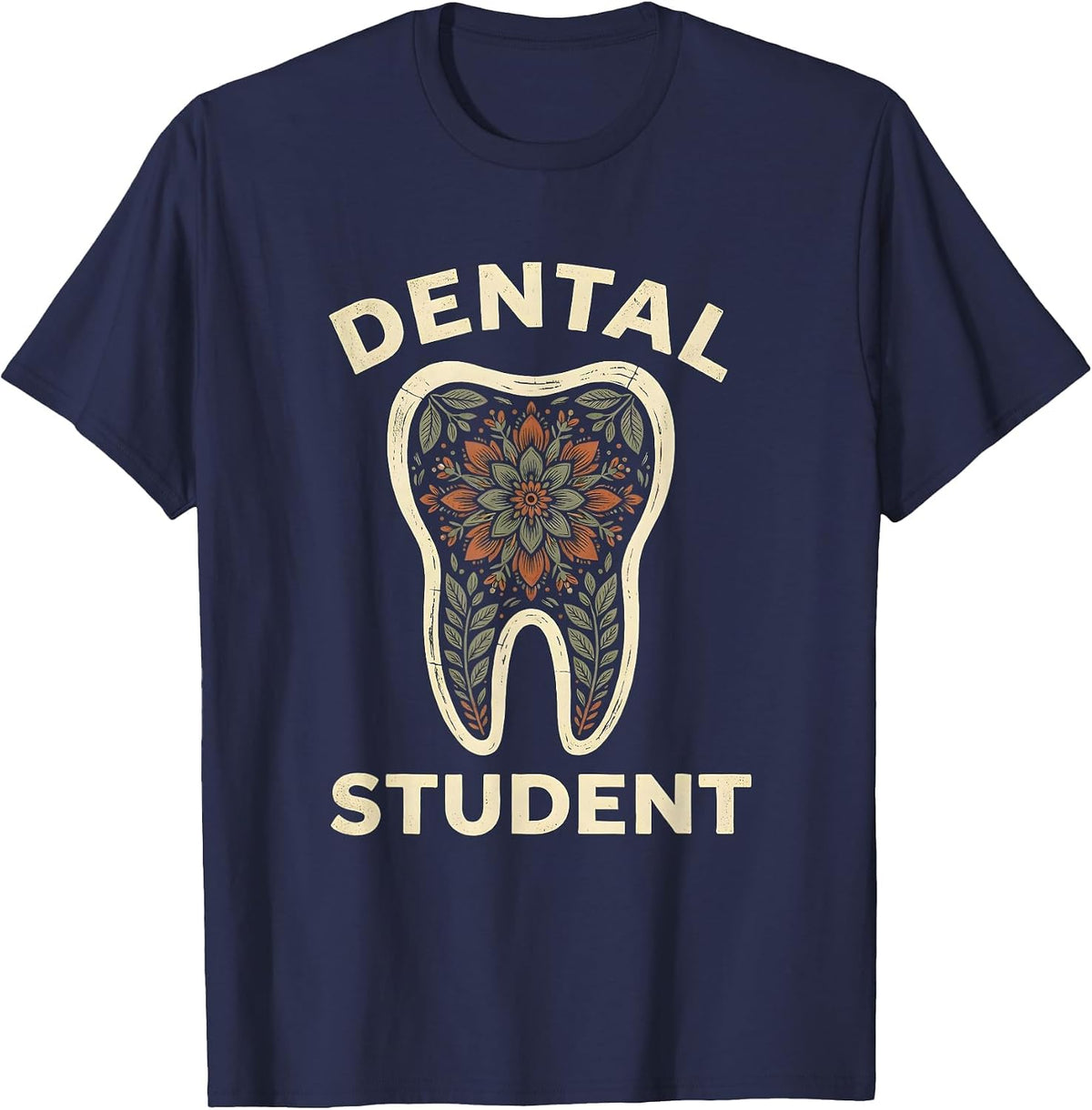 Men's Dental Student Boho Folk Floral Dental Hygienist Humor T-Shirt - Navy Blue
