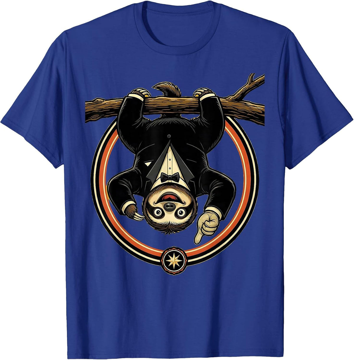 Fancy Sloth Tuxedo Upside Down Hanging Design T-Shirt - Royal Blue