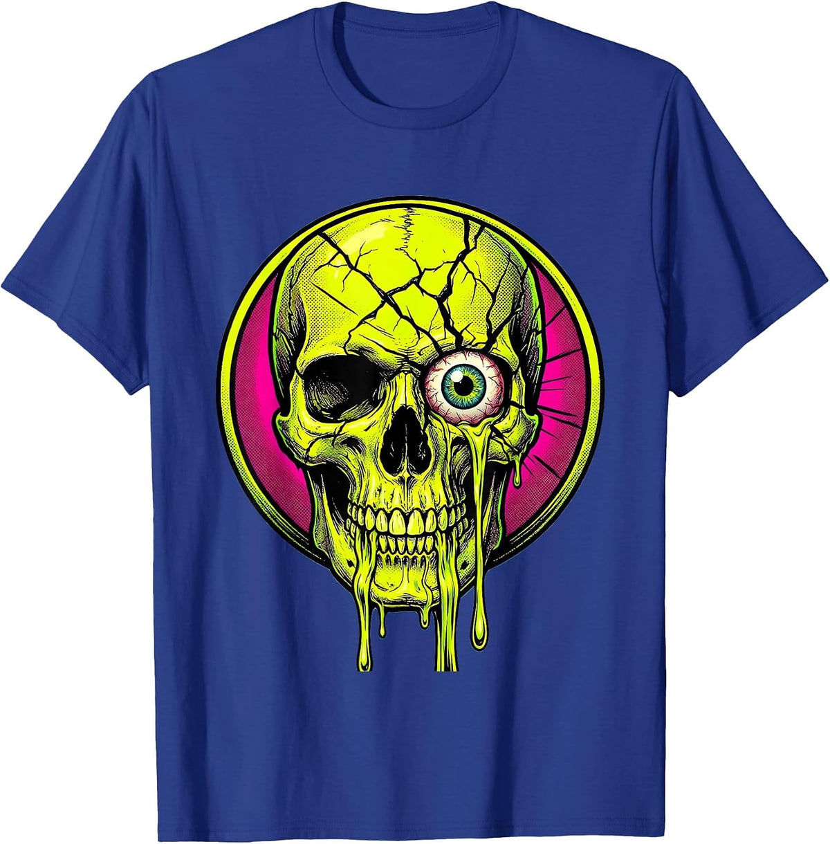 Cracked Skull Slime Ooze Graphic Design T-Shirt - Royal Blue