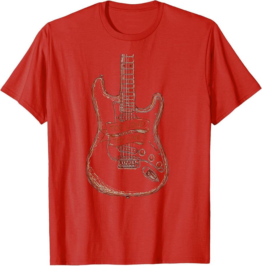 Men's Too Loud Too Live Rock Band Graphic Design T-Shirt - Red