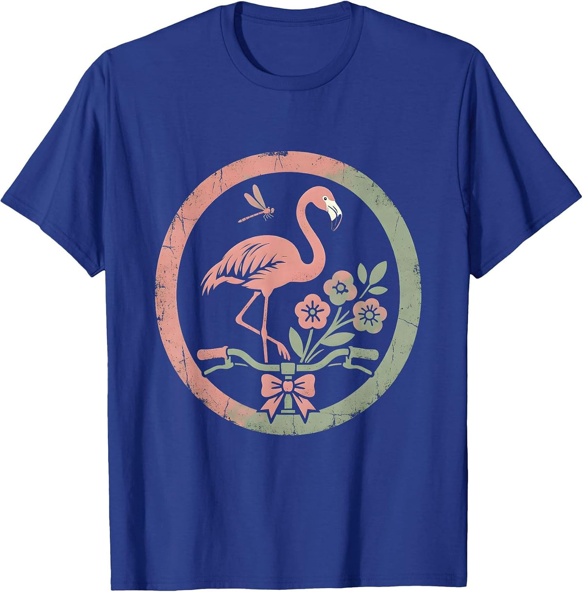 Flamingo on Vintage Bicycle Graphic Tee T-Shirt - Royal Blue