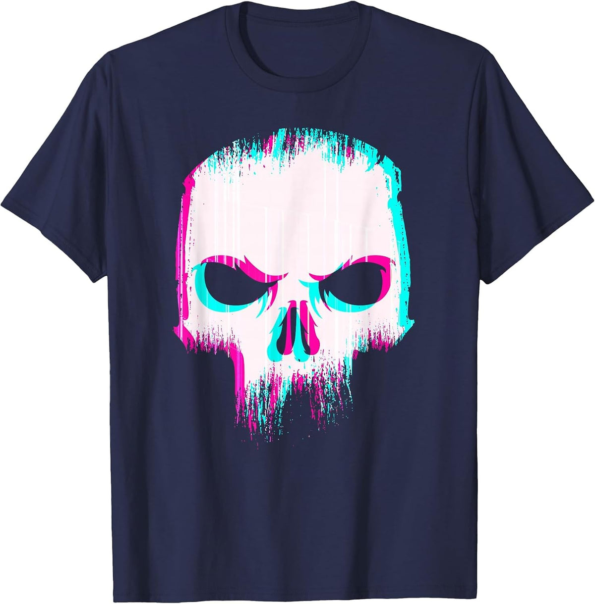 Aesthetic Skull Glitch - Minimal Pastel Goth Soft Grunge T-Shirt - Navy Blue