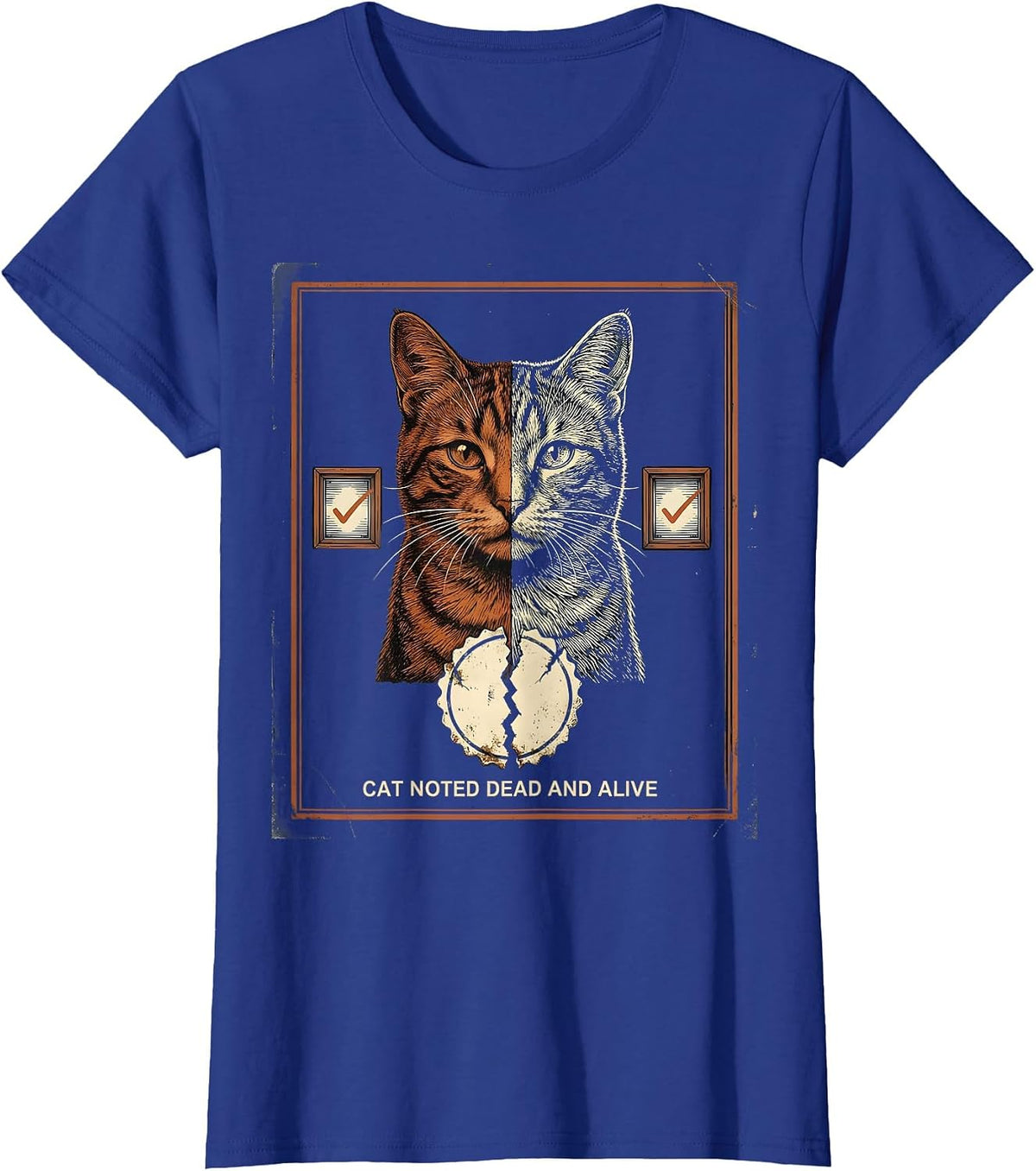 Women's Cat Noted Dead And Alive Vintage Quantum Physics Humor T-Shirt - Royal Blue