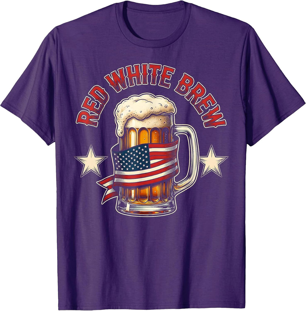 Red White Brew American Flag Patriotic Design T-Shirt - Purple