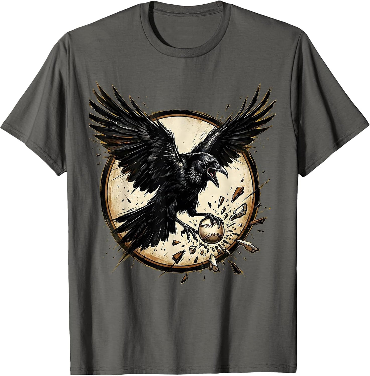 Men's Crow Catching a Baseball Smash Graphic T-Shirt - Asphalt Grey